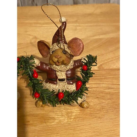 Set of 2 Vintage Kurt Adler Santa Mouse Christmas Tree Ornaments With Garland - Picture 3 of 8